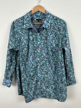 Talbots Button Down Blouse, Blue Floral, Size 1X